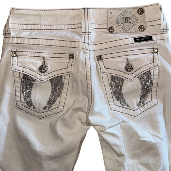 Miss Me Women’s White Sequined Winged Pockets Mid Rise Boot Cut Jeans Size 25 - Picture 7 of 10